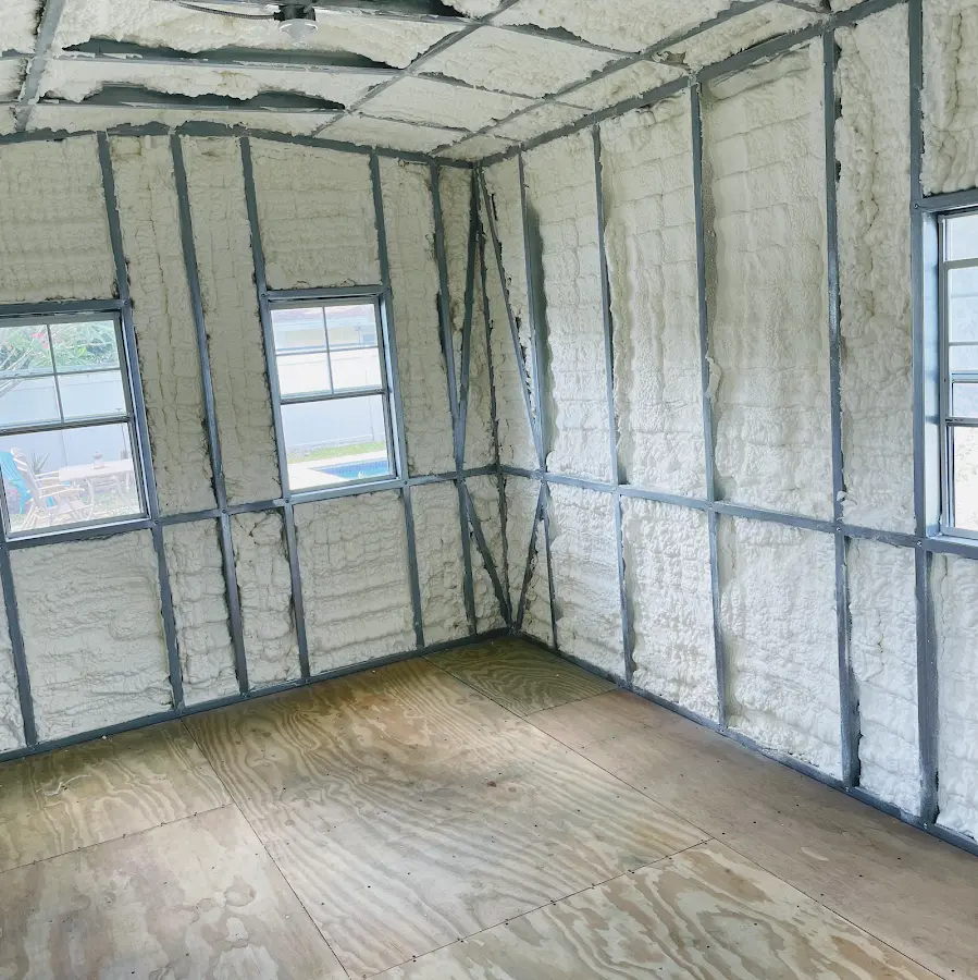 Closed-cell spray foam insulation applied to wall cavities in a residential project in Rockland